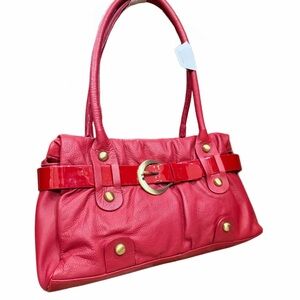Michael Rome Red Leather Shoulder Bag | Buckle Detail | Classic Satchel Purse